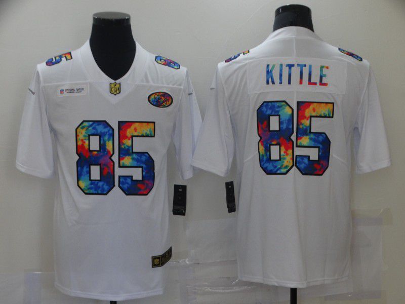 Men San Francisco 49ers 85 Kittle White Rainbow version 2021 Nike NFL Jersey